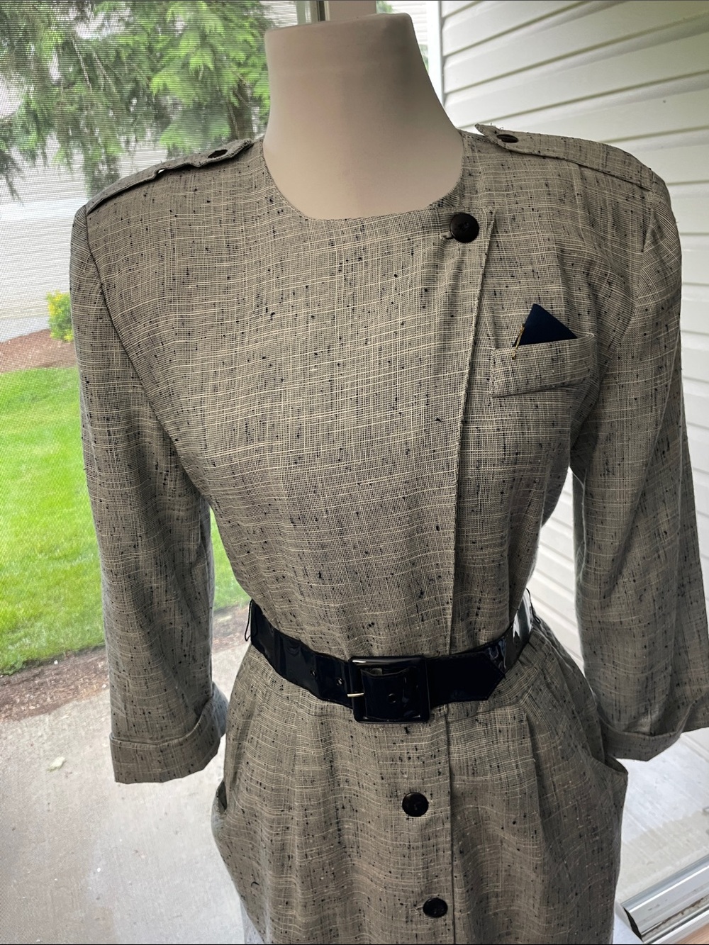 Women’s EUC VINTAGE MADE IN USA PERIWINKLE Sz 10 MIDI Tweed Dress Blk Accents - Picture 3 of 15